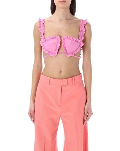 The Attico Glory Ruffled Cropped Top - Pink