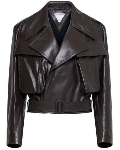 Bottega Veneta Belted Waist Leather Jacket - Black