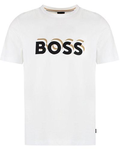 BOSS Logo Printed Crewwneck T-shirt - White
