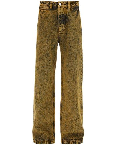 Marni Loose Jeans In Marbled Denim - Green