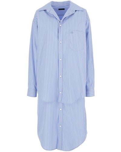 Balenciaga Bb Striped Layered Shirt Dress - Blue