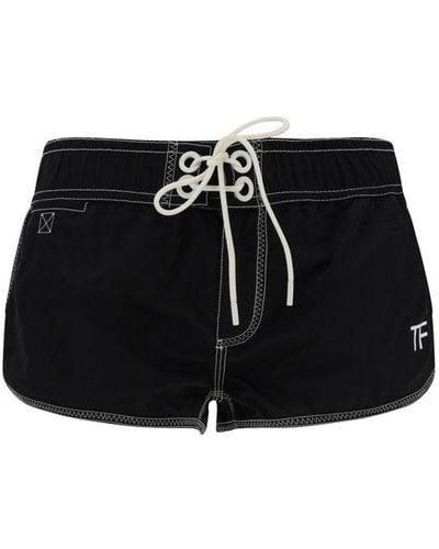 Tom Ford Logo Printed Drawstring Shorts - Black