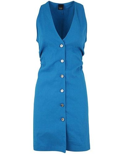 Pinko Buttoned V-neck Minidress - Blue