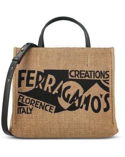 Ferragamo Logo Jacquard Tote Bag - Black
