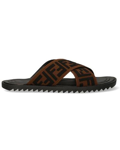 Fendi Ff Motif Crossover Sandals - Black