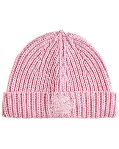 Etro Logo-embroidered Knitted Beanie - Pink