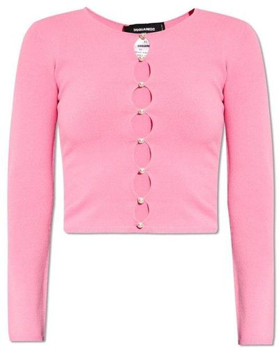 DSquared² Cut-out Detailed Long-sleeved Cardigan - Pink
