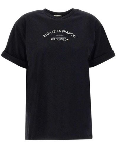 Elisabetta Franchi Logo Printed Crewneck T-shirt - Black