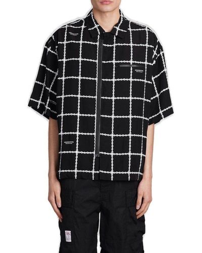 Undercover Graphic-printed Zip-up Short Sleeved Shirt - Black