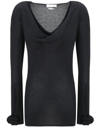 Blumarine Rose Décor Cowl-neck Knitetd Sweater - Black