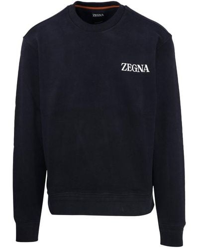 Zegna Logo-printed Crewneck Sweatshirt - Blue