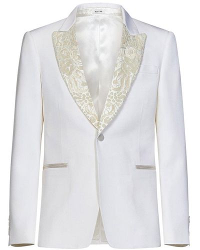 Alexander McQueen Single Breasted Embroidered-design Blazer - White