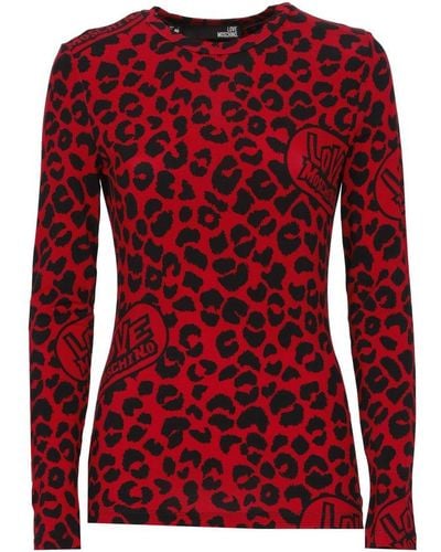 Love Moschino Leopard Printed Long-sleeved T-shirt - Red