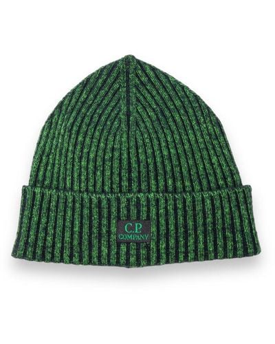 C.P. Company Logo Patch Ribbed Hat - Green