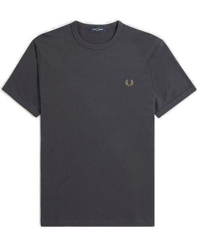 Fred Perry Ringer Logo-embroidered Crewneck T-shirt - Black