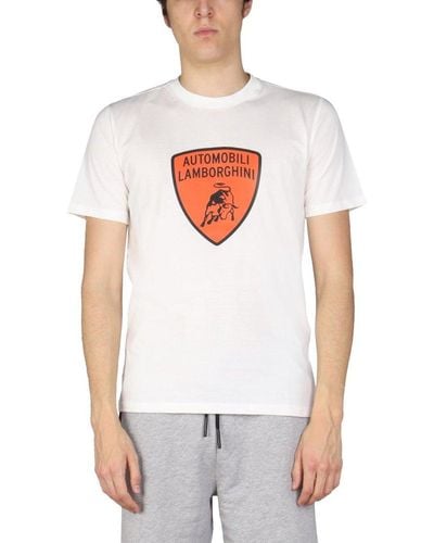 Lamborghini Logo Print Crewneck T-shirt - White