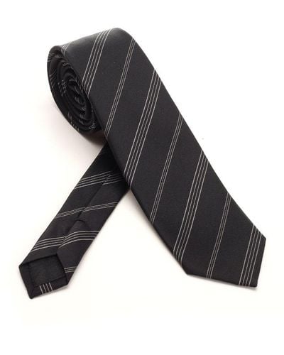Saint Laurent Striped Logo Patch Tie - Black