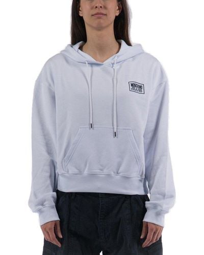 Moschino Jeans Logo Embroidered Drawstring Hoodie - Grey