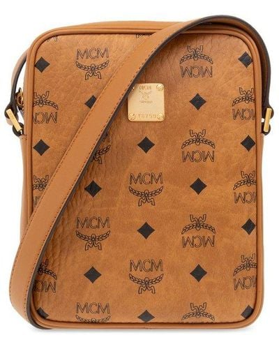 MCM Logo Plaque Zip-up Crossbody Bag - Brown