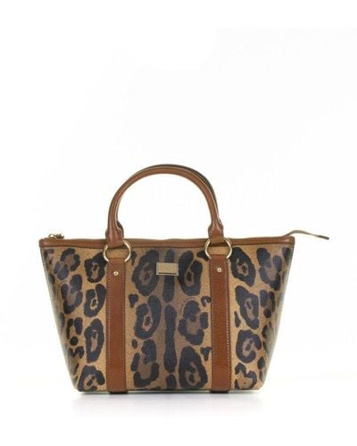 Dolce & Gabbana Small Leopard-printed Branded Plate Shopper Bag - Multicolour
