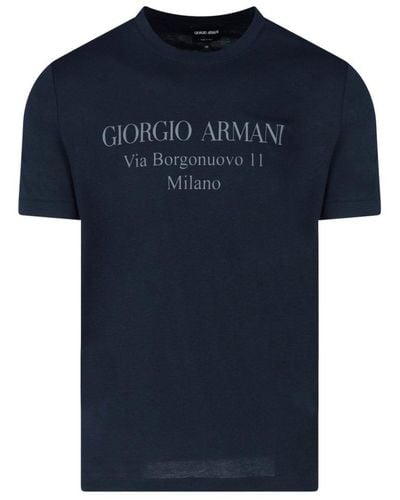 Giorgio Armani Logo Print Crewneck T-shirt - Blue
