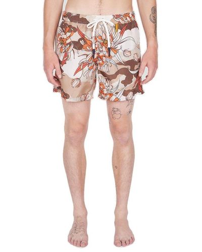Moncler Floral Print Drawstring Swim Shorts - Natural