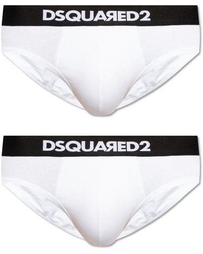 DSquared² 2 Pack Logo Waistband Briefs - White