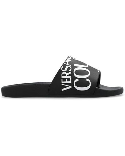 Versace Logo Embossed Slides - Black
