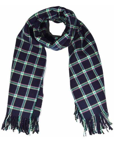 Etro Black Checked Pattern Large Scarf In Pure New Wool - Blue