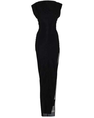 Rick Owens Sleeveless Tulle Side Slits Maxi Dress - Black