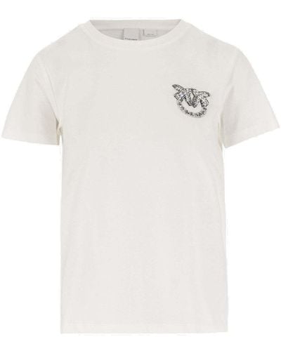 Pinko Love Bird Embellished Crewneck T-shirt - White