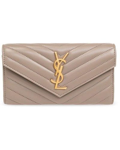 Saint Laurent Cassandre Matelassé Large Flap Wallet - Brown