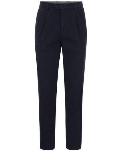 Brunello Cucinelli Cotton-Blend Trousers With Darts - Blue