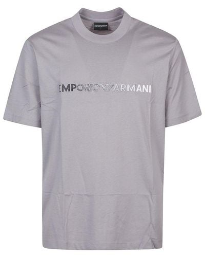 Emporio Armani Logo Embroidered Pima Jersey T-shirt - Grey