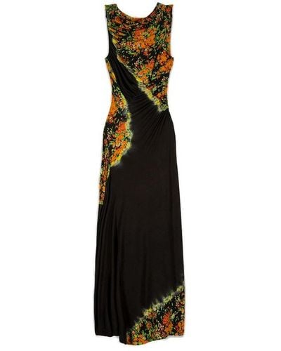 Atlein Floral Printed Ruched Jersey Maxi Dress - Black