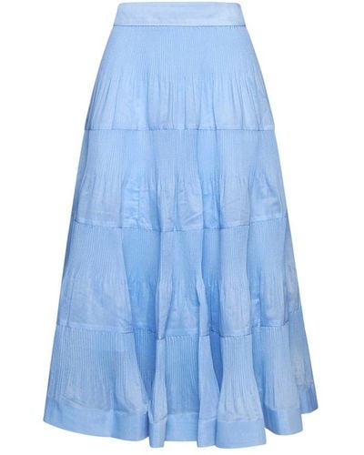 Zimmermann Pleated Tiered Midi Skirt - Blue