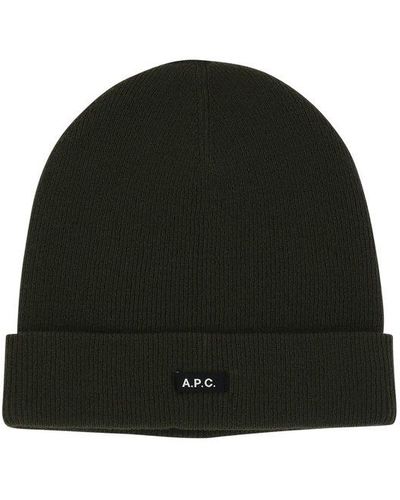A.P.C. Logo Patch Ribbed Beanie - Black