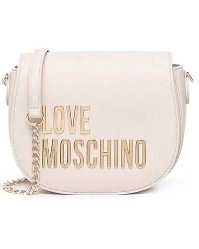 Love Moschino Logo-lettering Chain-linked Saddle Crossbody Bag - Natural