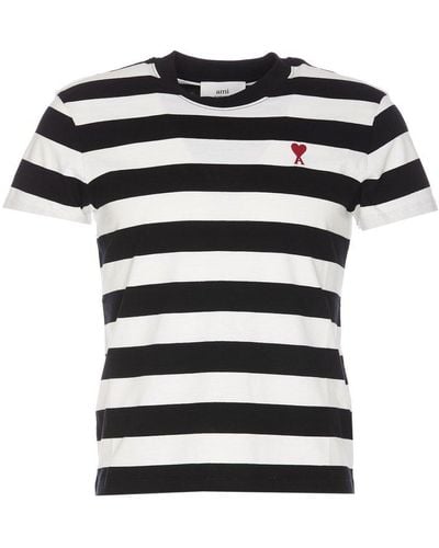 Ami Paris Paris De Coeur Striped Crewneck T-shirt - Black