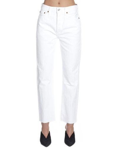 RE/DONE High Rise Stove Pipe Cropped Jeans - White
