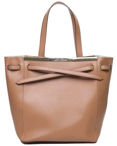 Love Moschino Tie-detailed Top Handle Bag - Natural