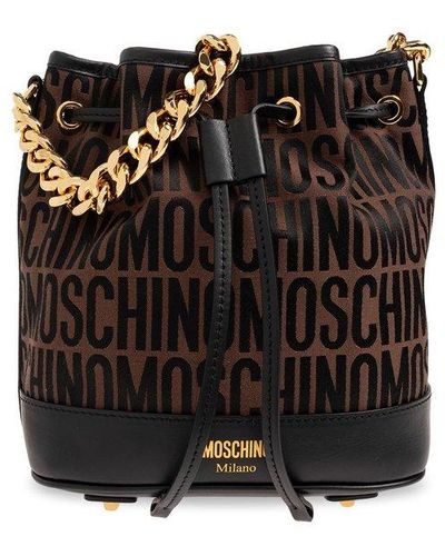 Moschino All-over Monogram Embroidered Drawstring Tote Bag - Black