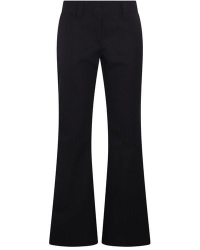 Palm Angels Navy Blue Black Cotton And Virgin Wool Blend Flared Trousers