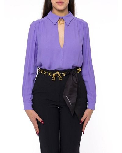 Elisabetta Franchi Long-sleeved Pleated Shirt - Purple