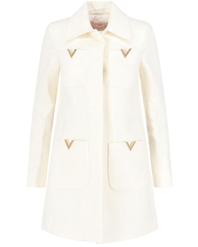 Valentino Logo Plaque Long-sleeved Coat - White