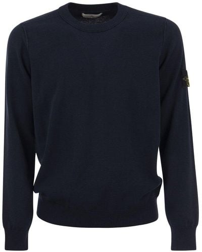 Stone Island Logo Patch Knitted Sweater - Blue