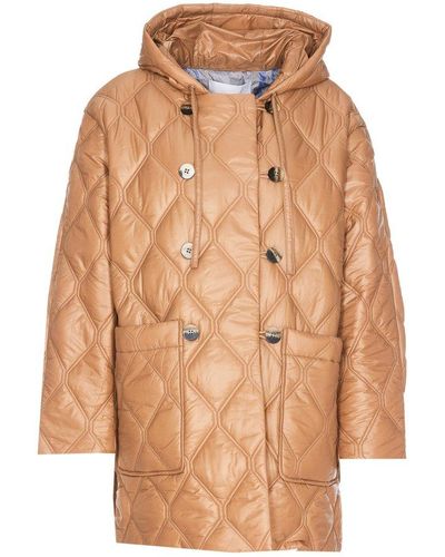 Ganni Quilted Drawstring Hooded Jacket - Brown