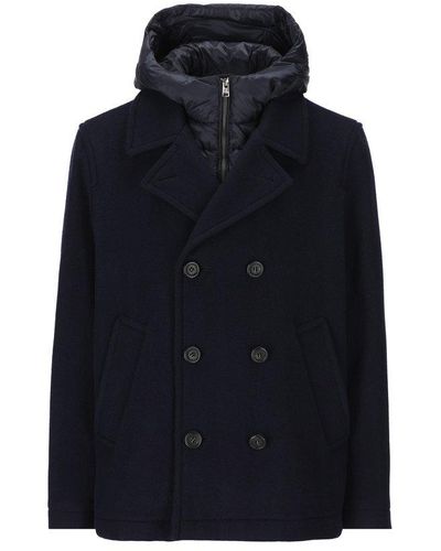 Woolrich Double Breasted Hooded Coat - Blue