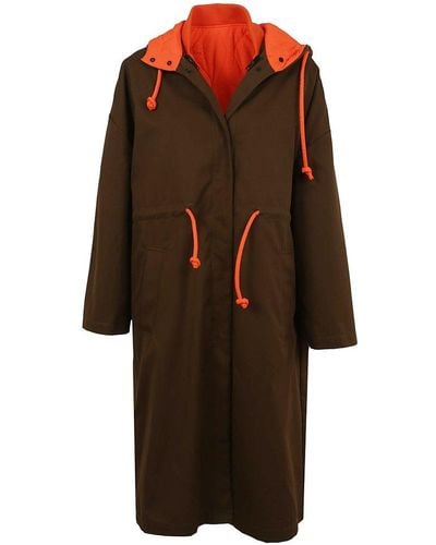 MSGM Drawstring Hooded Long Coat - Brown