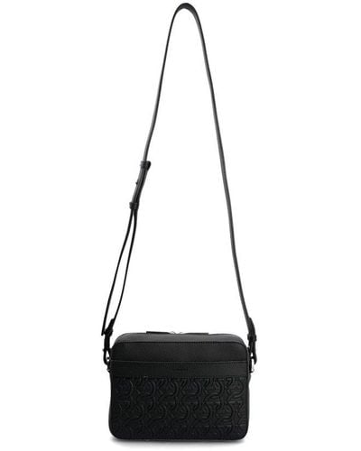 Ferragamo Logo-embossed Zipped Shoulder Bag - Black